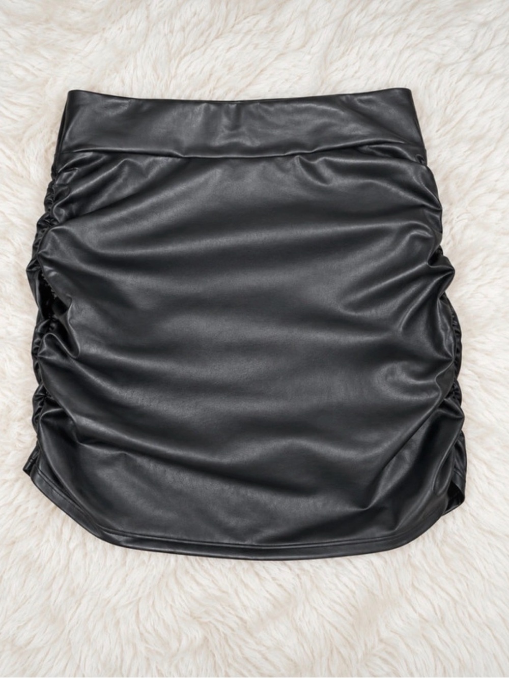 Halara Black Ruched 2-in-1 Faux Leather Mini Skirt Small NWOT